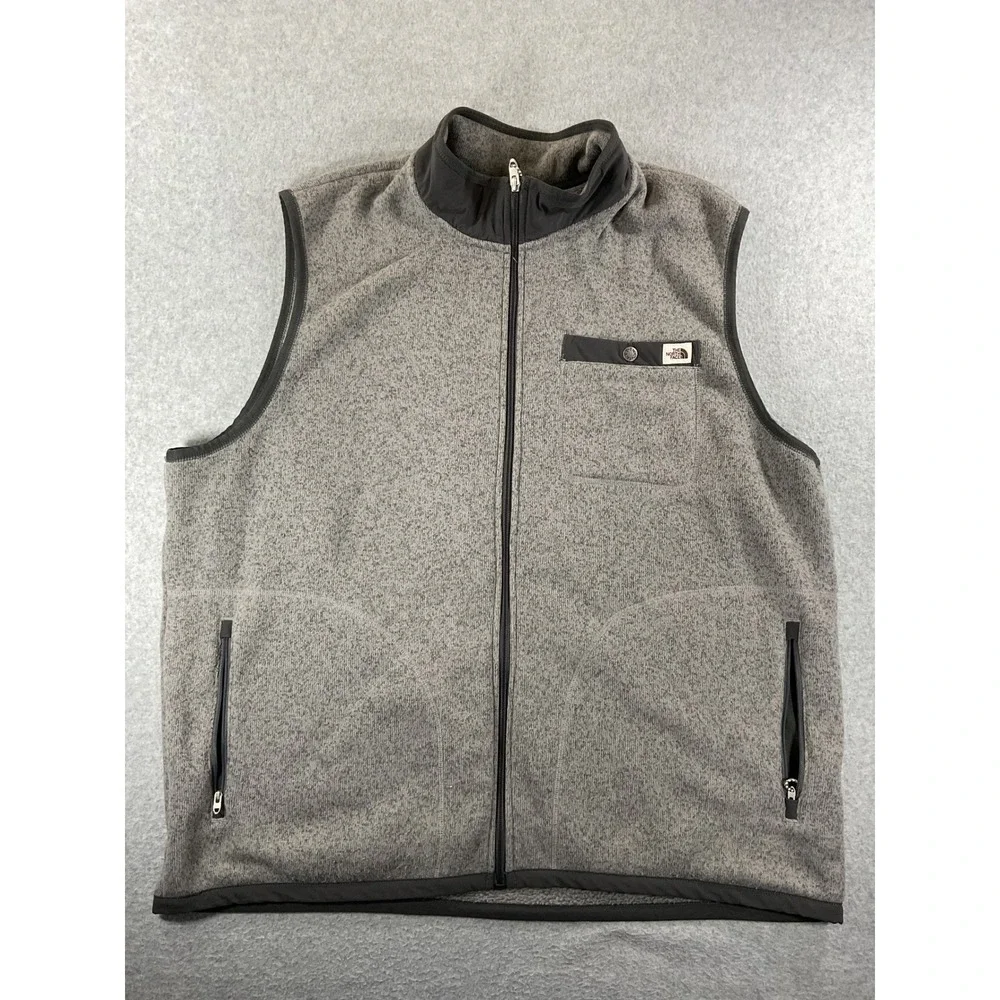 The North Face Mens Gordon Lyons Fleece Vest Heather Grey Full Zip XL 1342